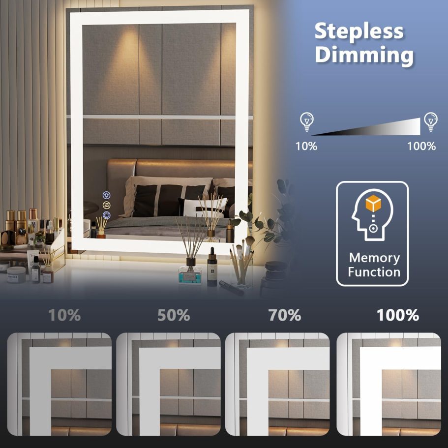 24"x 32" LED Mirror for Bathroom, Front and Backlit Controlled Separately LED Smart Mirror, Wall LED Vanity Mirror with Lights, Stepless Dimmable, Anti Fog, Memory LED Bathroom Mirror(UL ETL) - Image 3