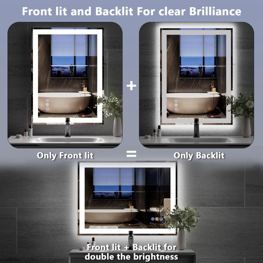 24"x 32" LED Mirror for Bathroom, Front and Backlit Controlled Separately LED Smart Mirror, Wall LED Vanity Mirror with Lights, Stepless Dimmable, Anti Fog, Memory LED Bathroom Mirror(UL ETL) - Image 4