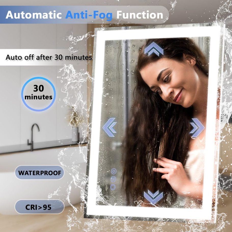 24"x 32" LED Mirror for Bathroom, Front and Backlit Controlled Separately LED Smart Mirror, Wall LED Vanity Mirror with Lights, Stepless Dimmable, Anti Fog, Memory LED Bathroom Mirror(UL ETL) - Image 5