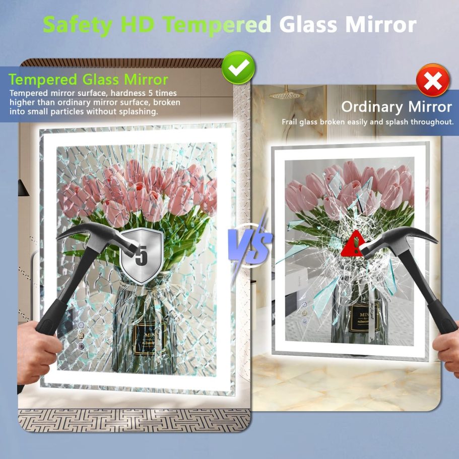 24"x 32" LED Mirror for Bathroom, Front and Backlit Controlled Separately LED Smart Mirror, Wall LED Vanity Mirror with Lights, Stepless Dimmable, Anti Fog, Memory LED Bathroom Mirror(UL ETL) - Image 6