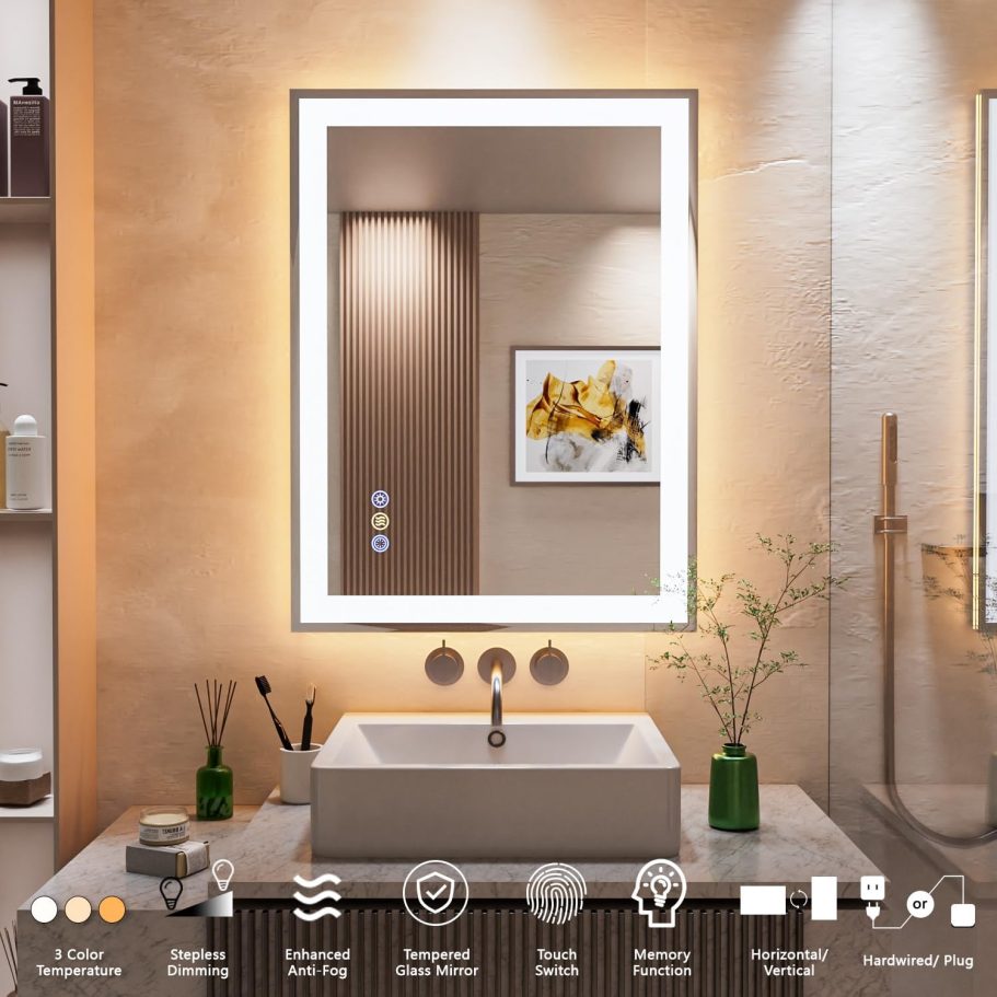 24"x 32" LED Mirror for Bathroom, Front and Backlit Controlled Separately LED Smart Mirror, Wall LED Vanity Mirror with Lights, Stepless Dimmable, Anti Fog, Memory LED Bathroom Mirror(UL ETL) - Image 7