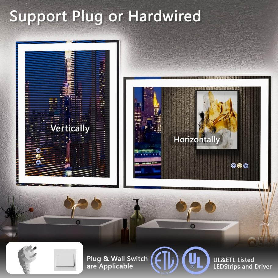 24"x 32" LED Mirror for Bathroom, Front and Backlit Controlled Separately LED Smart Mirror, Wall LED Vanity Mirror with Lights, Stepless Dimmable, Anti Fog, Memory LED Bathroom Mirror(UL ETL) - Image 8
