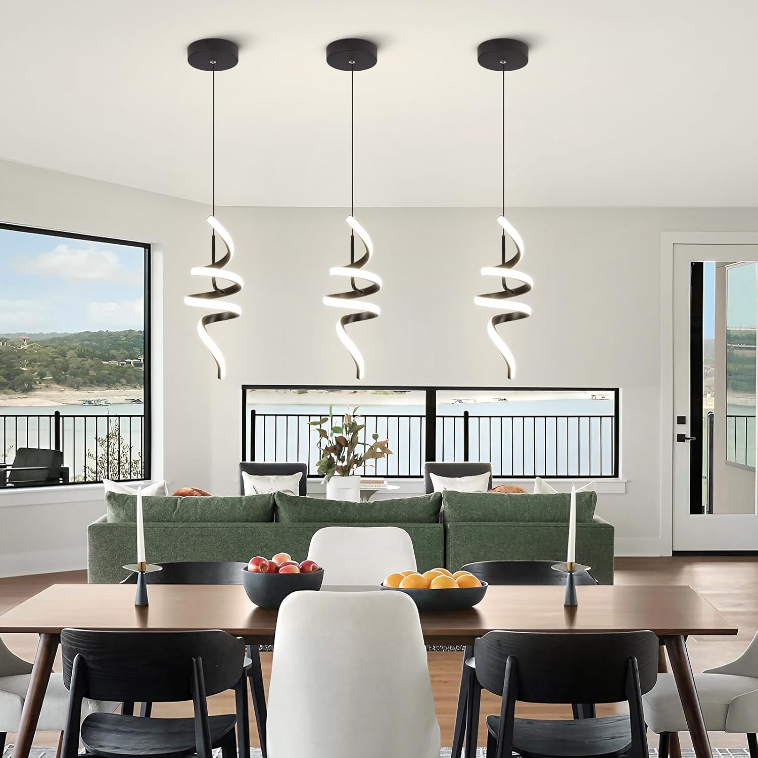 4000K Modern Pendant Light, 15IN Spiral LED Pendant Lights Adjustable Height Black Kitchen Island Fixtures Chandeliers for Dining Room Hanging Lights, 1 Pack - Image 2