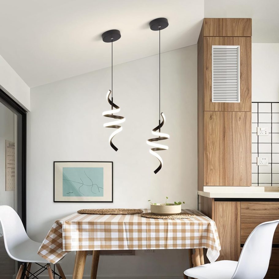 4000K Modern Pendant Light, 15IN Spiral LED Pendant Lights Adjustable Height Black Kitchen Island Fixtures Chandeliers for Dining Room Hanging Lights, 1 Pack - Image 7