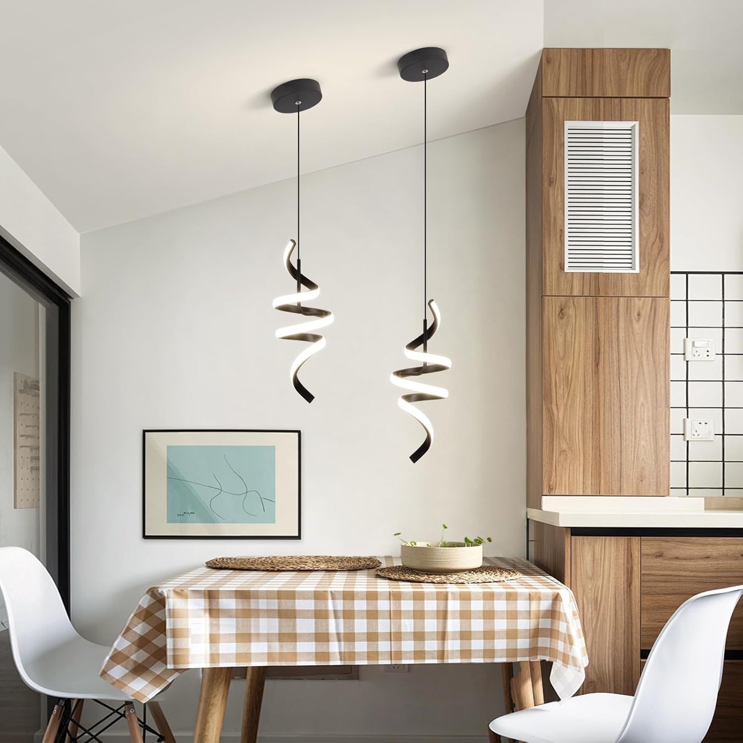 4000K Modern Pendant Light, 15IN Spiral LED Pendant Lights Adjustable Height Black Kitchen Island Fixtures Chandeliers for Dining Room Hanging Lights, 1 Pack - Image 7