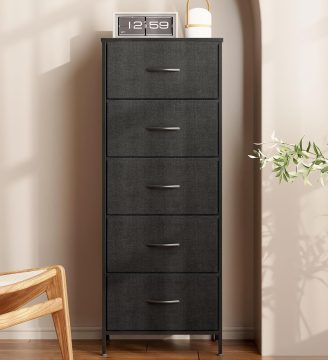 AODK Dresser for Bedroom with 5 Storage Drawers, 48" Tall Dresser Chest of Drawers Fabric Dressers with Sturdy Steel Frame, Black