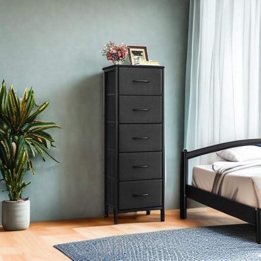 AODK Dresser for Bedroom with 5 Storage Drawers, 48" Tall Dresser Chest of Drawers Fabric Dressers with Sturdy Steel Frame, Black - Image 5
