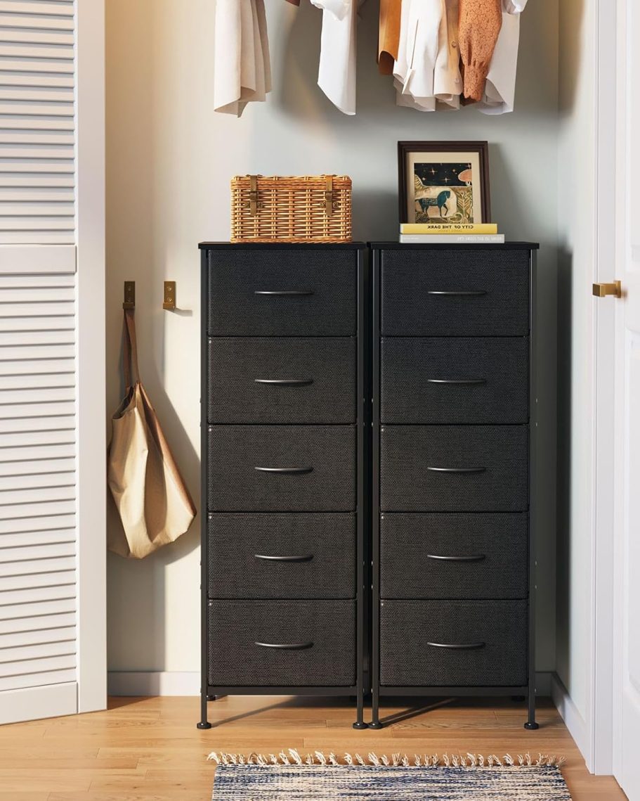 AODK Dresser for Bedroom with 5 Storage Drawers, 48" Tall Dresser Chest of Drawers Fabric Dressers with Sturdy Steel Frame, Black - Image 6
