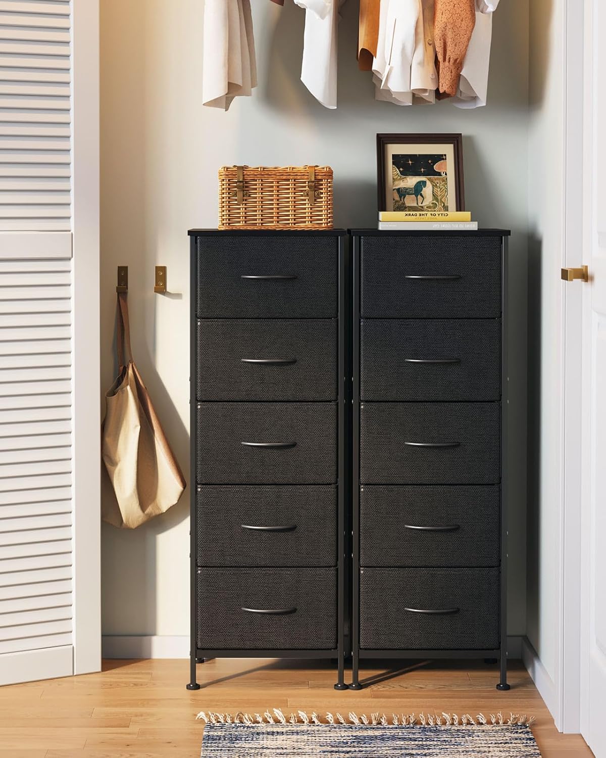 AODK Dresser for Bedroom with 5 Storage Drawers, 48" Tall Dresser Chest of Drawers Fabric Dressers with Sturdy Steel Frame, Black - Image 6