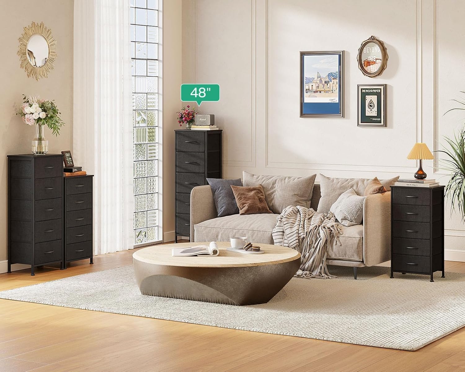 AODK Dresser for Bedroom with 5 Storage Drawers, 48" Tall Dresser Chest of Drawers Fabric Dressers with Sturdy Steel Frame, Black - Image 8