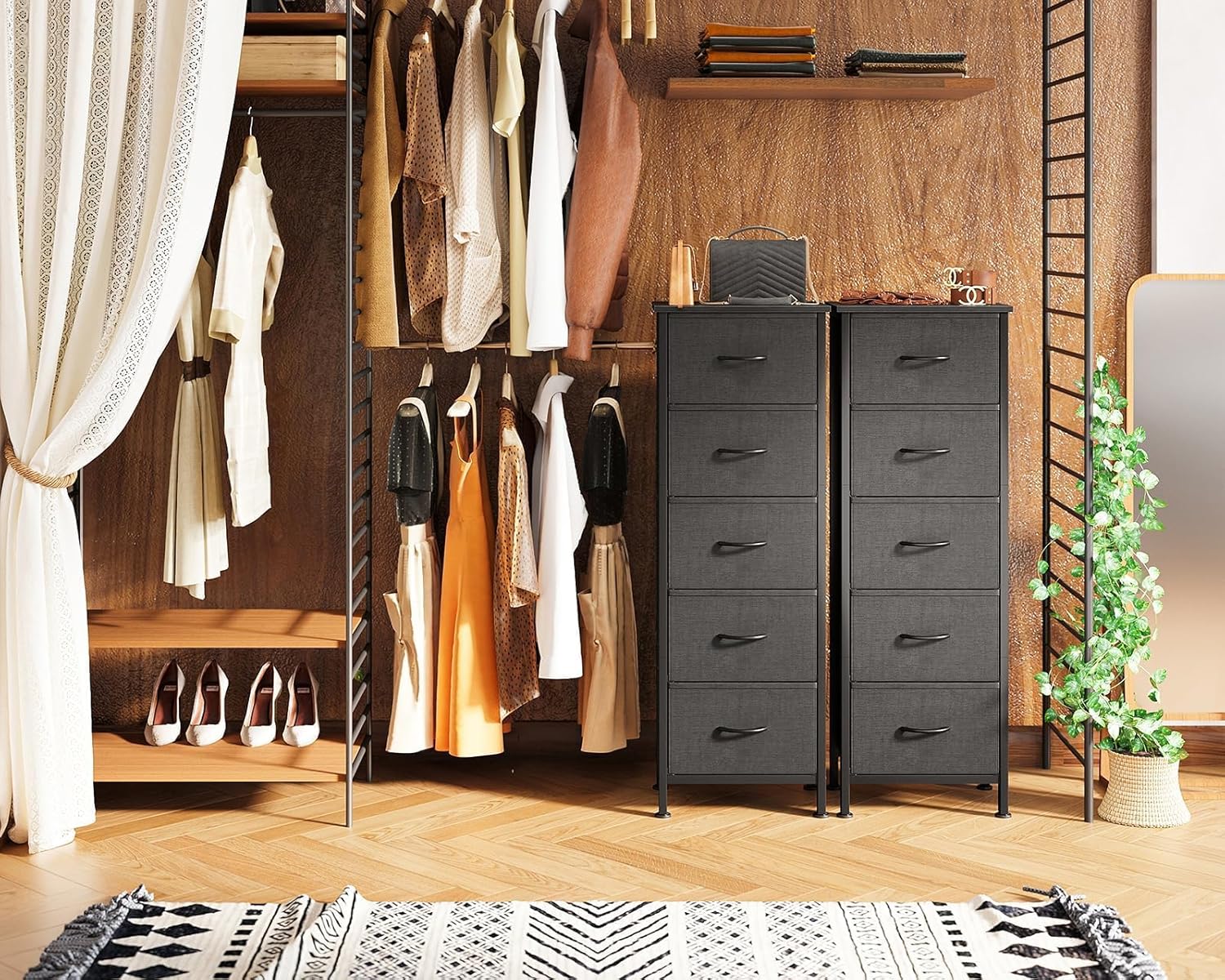 AODK Dresser for Bedroom with 5 Storage Drawers, 48" Tall Dresser Chest of Drawers Fabric Dressers with Sturdy Steel Frame, Black - Image 10