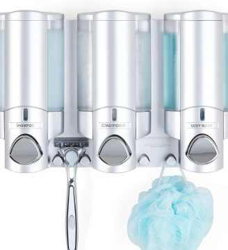 Better Living Products 76335-1 AVIVA 3-Chamber Wall Mount Soap and Shower Dispenser, Satin Silver
