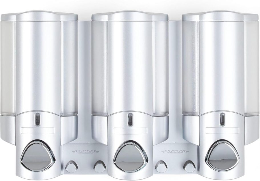 Better Living Products 76335-1 AVIVA 3-Chamber Wall Mount Soap and Shower Dispenser, Satin Silver - Image 2