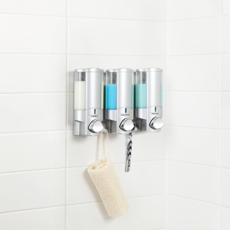 Better Living Products 76335-1 AVIVA 3-Chamber Wall Mount Soap and Shower Dispenser, Satin Silver - Image 4