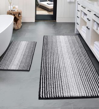 BSICPRO Bathroom Rugs and Mats Sets, 2 Piece Thick Absorbent Chenille Bath Mat Rug Set Non Slip, Soft Shaggy Bath Room Floor Mats for Bathroom, Machine Washable (20" x 47" Plus 16" x 24", Black)