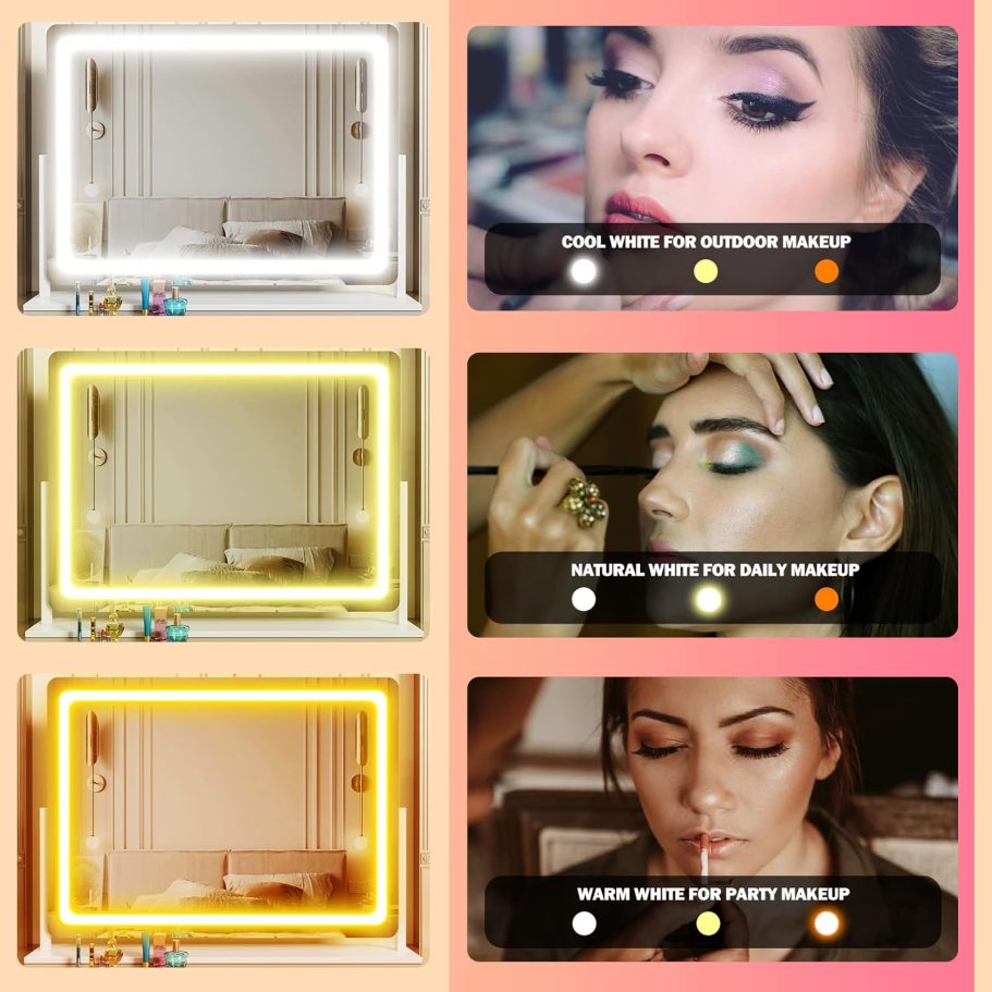 Lighted Makeup Mirror, 17.3"x13" Hollywood Vanity Mirror with Led Lights, Three Color Lighting Modes, and 5X Magnification Mirror, Smart Touch Control, 360°Rotation (White, Gift Box) - Image 4