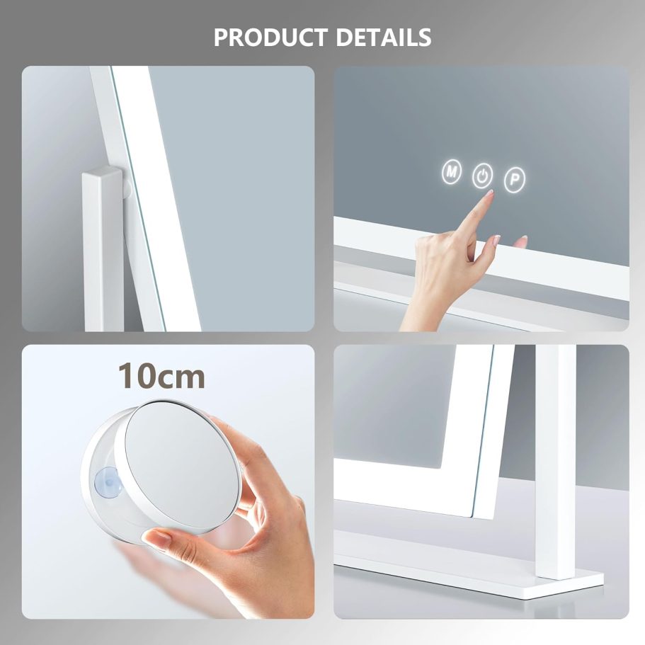 Lighted Makeup Mirror, 17.3"x13" Hollywood Vanity Mirror with Led Lights, Three Color Lighting Modes, and 5X Magnification Mirror, Smart Touch Control, 360°Rotation (White, Gift Box) - Image 6
