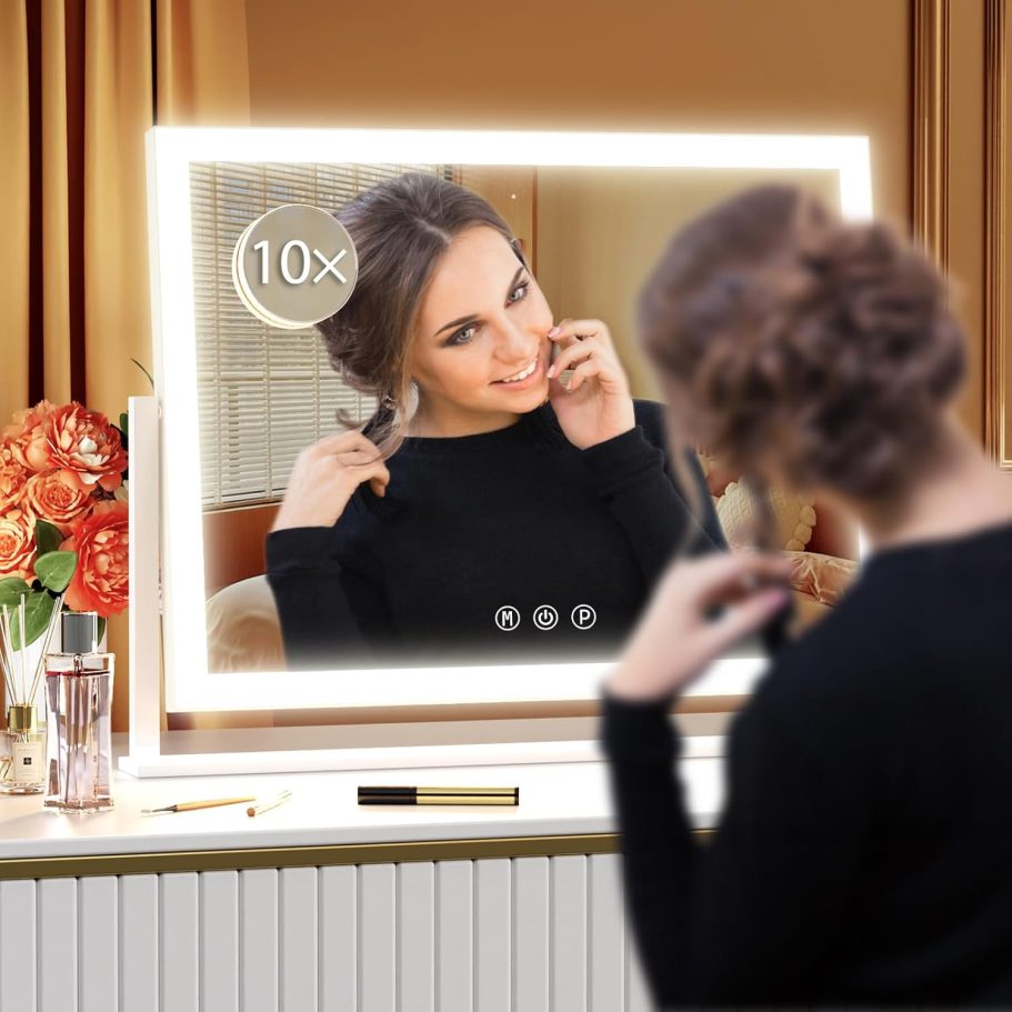 Lighted Makeup Mirror, 17.3"x13" Hollywood Vanity Mirror with Led Lights, Three Color Lighting Modes, and 5X Magnification Mirror, Smart Touch Control, 360°Rotation (White, Gift Box) - Image 7