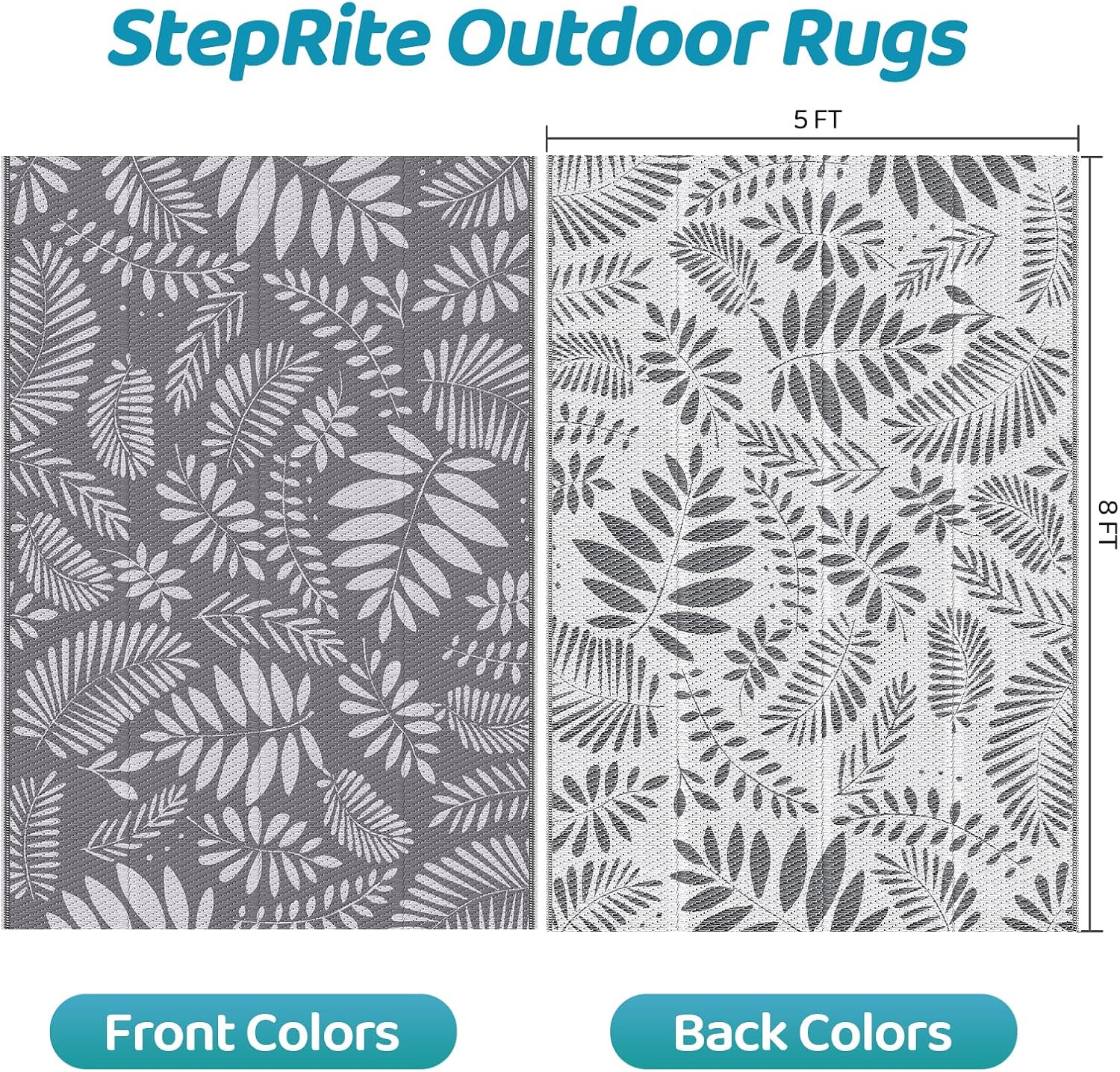 Outdoor Rug, Patio Rug, Plastic Straw Camping Rugs, Large Waterproof Area Rug and Mat for Outdoors, RV, Patio, Backyard, Deck, Porch, Beach, Balcony, (5'x 8', White&Gray) - Image 2