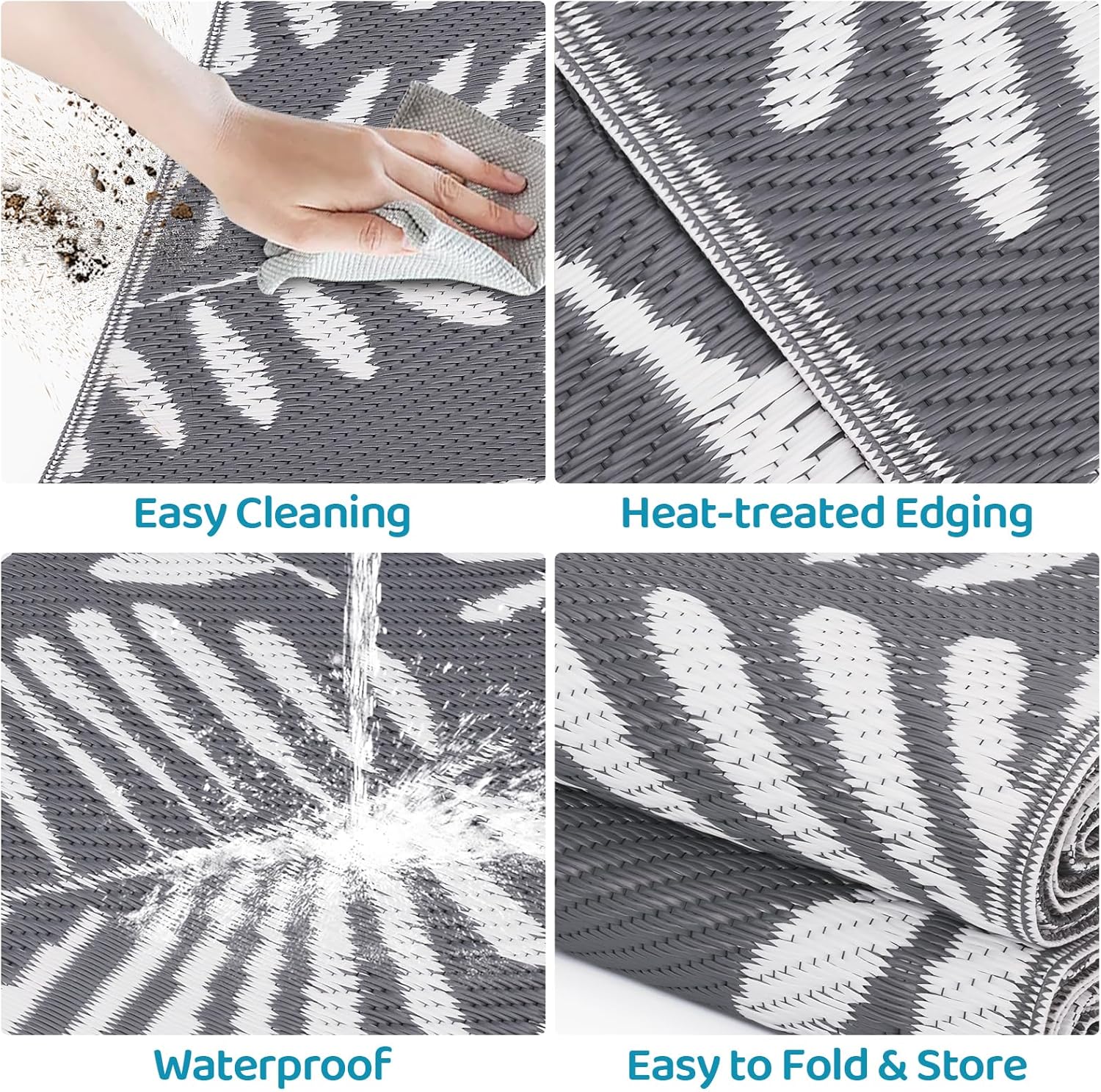 Outdoor Rug, Patio Rug, Plastic Straw Camping Rugs, Large Waterproof Area Rug and Mat for Outdoors, RV, Patio, Backyard, Deck, Porch, Beach, Balcony, (5'x 8', White&Gray) - Image 4