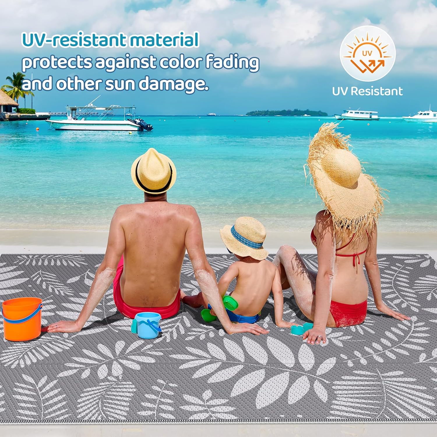 Outdoor Rug, Patio Rug, Plastic Straw Camping Rugs, Large Waterproof Area Rug and Mat for Outdoors, RV, Patio, Backyard, Deck, Porch, Beach, Balcony, (5'x 8', White&Gray) - Image 6