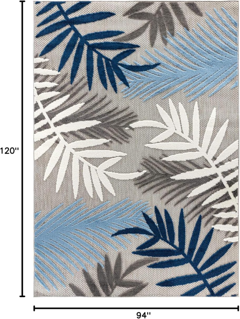 Rugshop Evora Palm Frond Non-Shedding Patio Deck Backyard Indoor/Outdoor Area Rug 7'10" x 10' Blue - Image 2