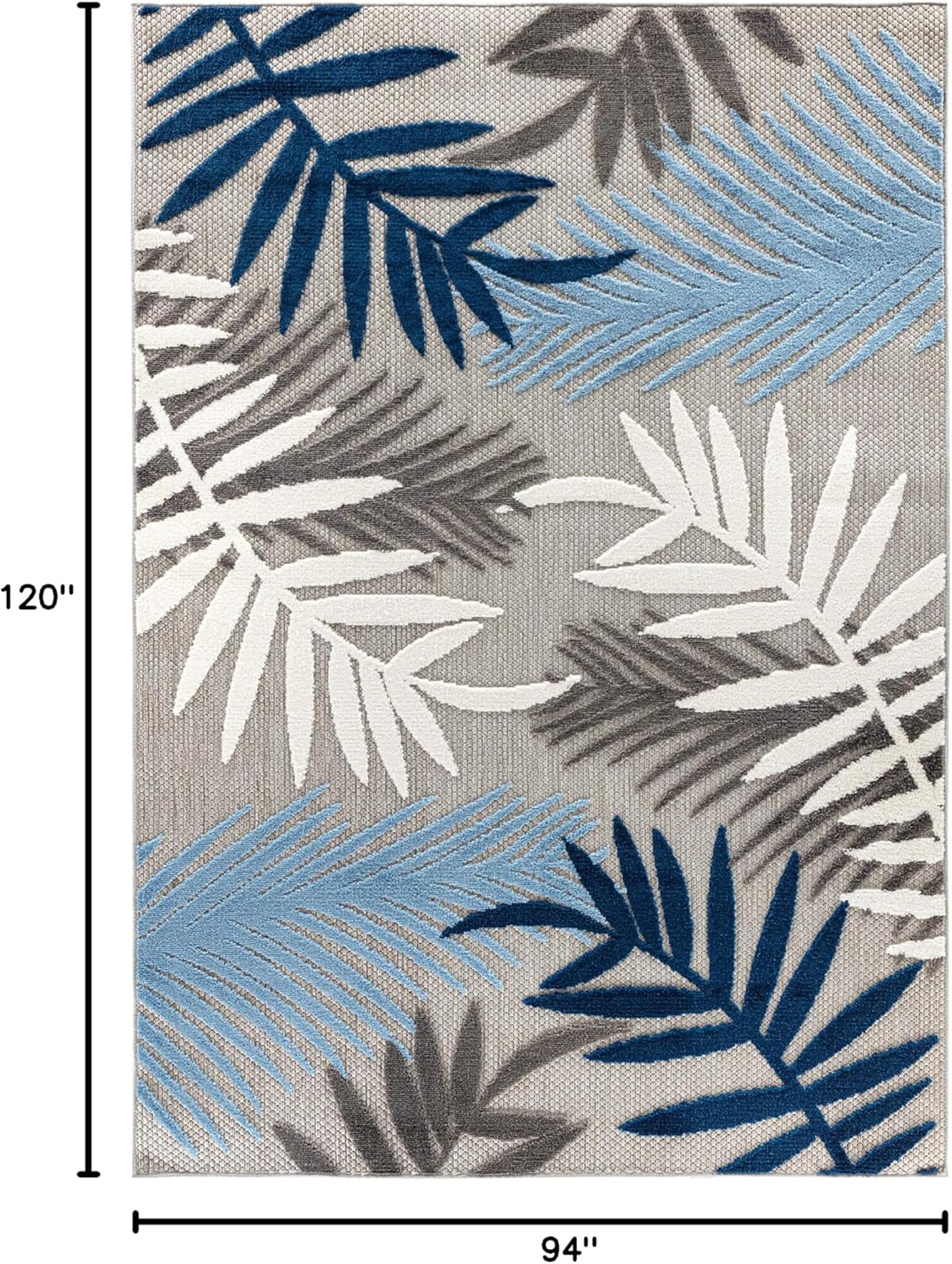 Rugshop Evora Palm Frond Non-Shedding Patio Deck Backyard Indoor/Outdoor Area Rug 7'10" x 10' Blue - Image 2