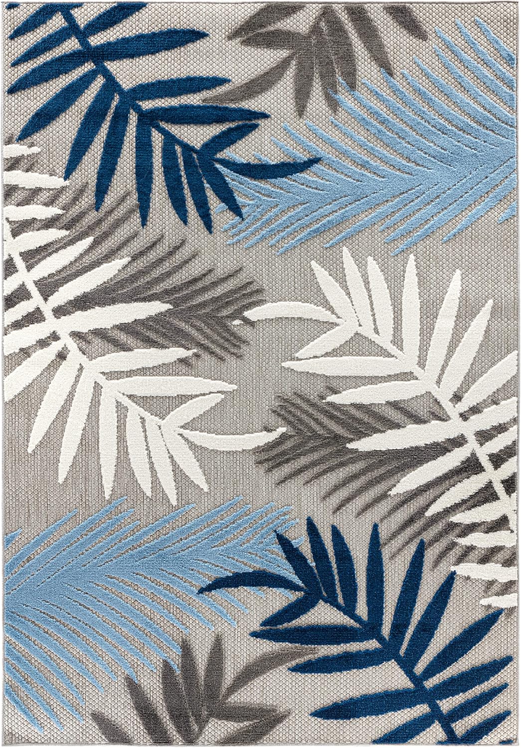 Rugshop Evora Palm Frond Non-Shedding Patio Deck Backyard Indoor/Outdoor Area Rug 7'10" x 10' Blue - Image 3