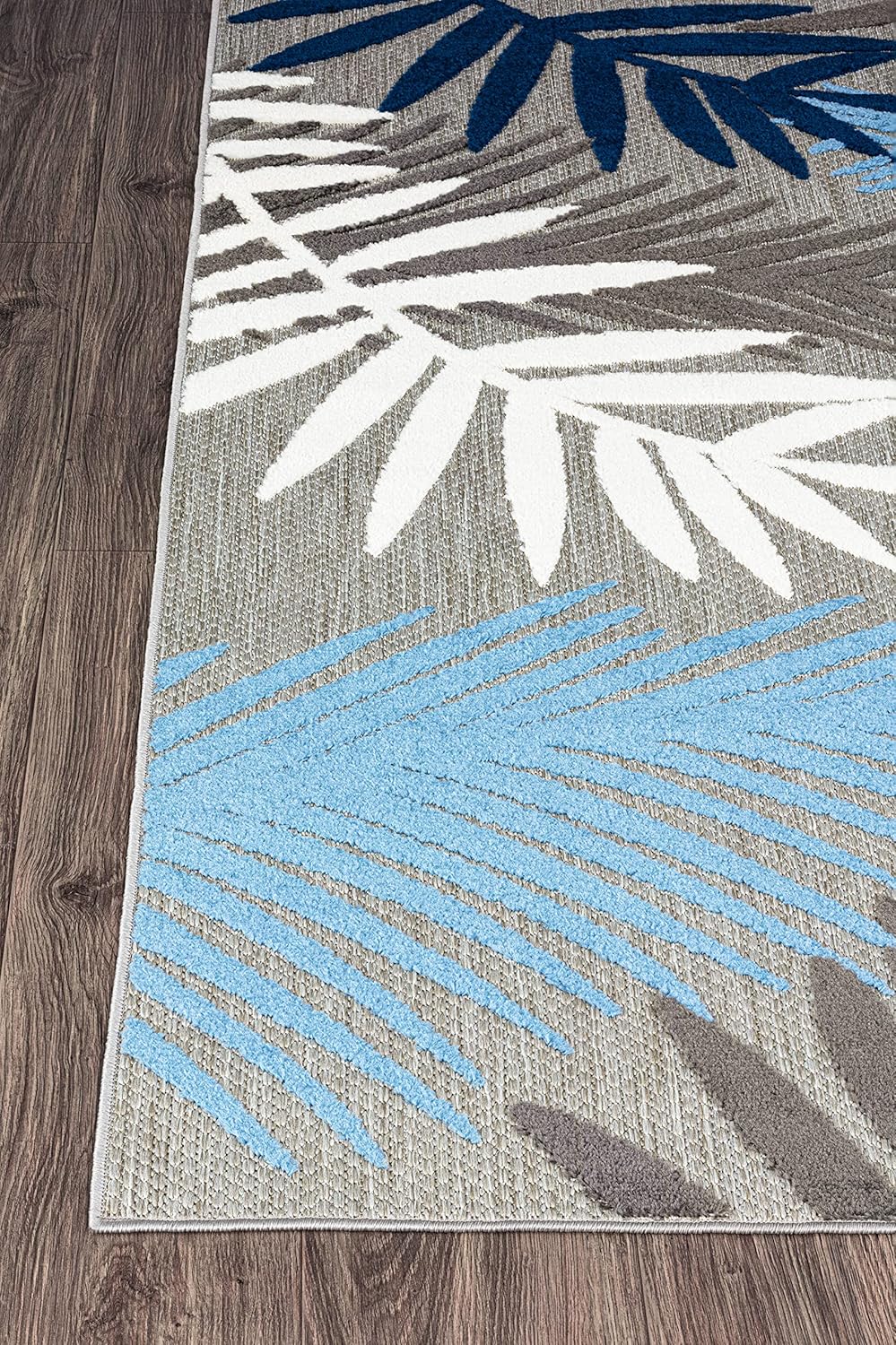 Rugshop Evora Palm Frond Non-Shedding Patio Deck Backyard Indoor/Outdoor Area Rug 7'10" x 10' Blue - Image 5