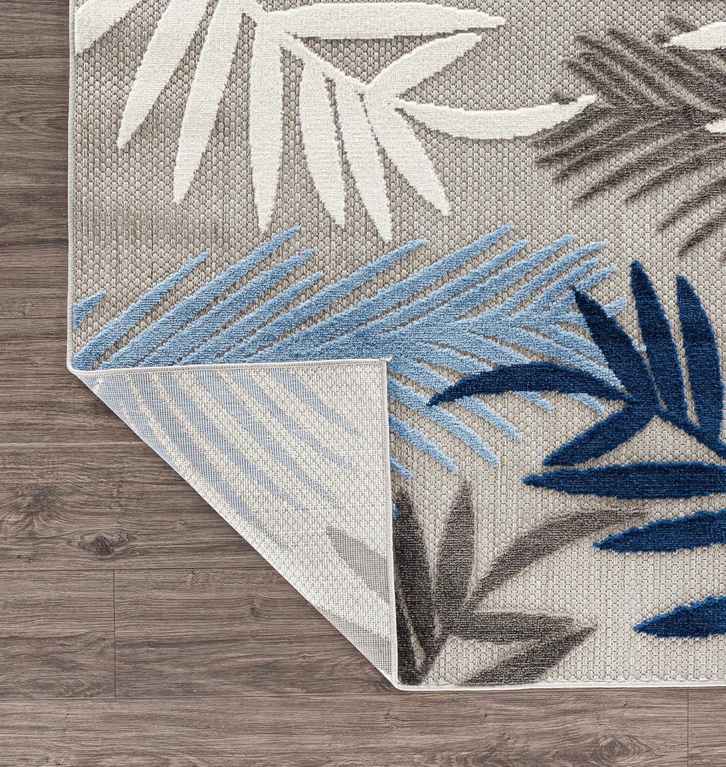 Rugshop Evora Palm Frond Non-Shedding Patio Deck Backyard Indoor/Outdoor Area Rug 7'10" x 10' Blue - Image 6
