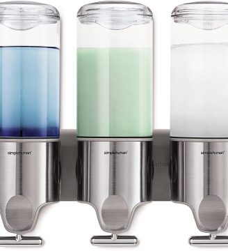 simplehuman Triple Wall Mount Shower Pump, 3 x 15 fl. oz. Shampoo and Soap Dispensers, Stainless Steel