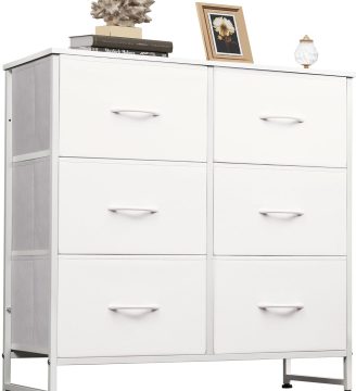 WLIVE White Dresser for Bedroom, 6 Drawer Double Dresser, Fabric Storage Tower with Fabric Bins, Chest of Drawers for Closet, Living Room, Hallway