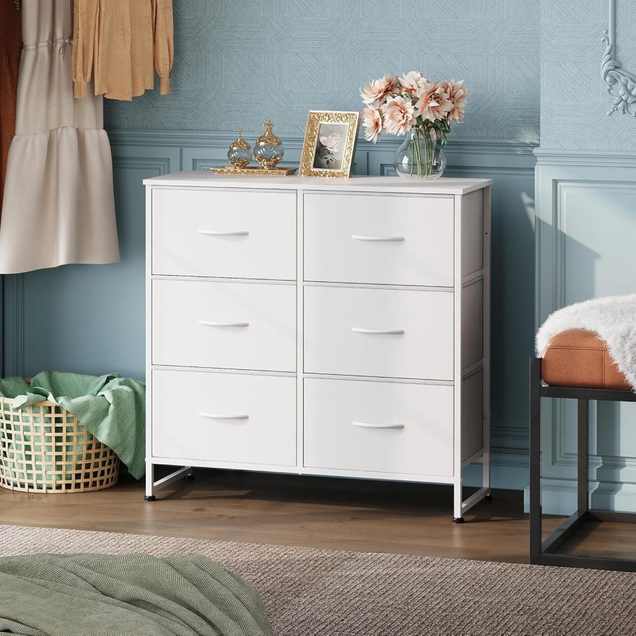 WLIVE White Dresser for Bedroom, 6 Drawer Double Dresser, Fabric Storage Tower with Fabric Bins, Chest of Drawers for Closet, Living Room, Hallway - Image 2
