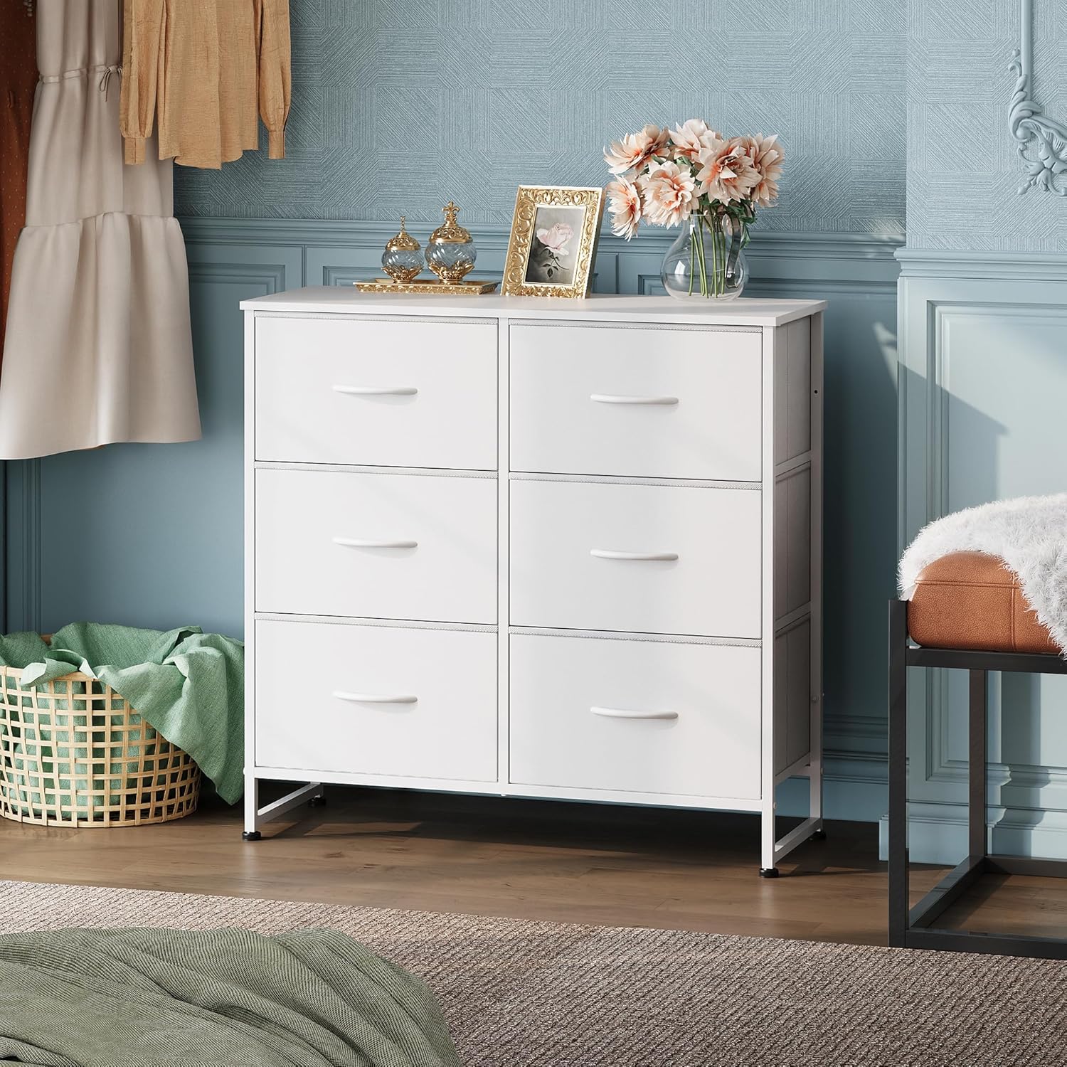 WLIVE White Dresser for Bedroom, 6 Drawer Double Dresser, Fabric Storage Tower with Fabric Bins, Chest of Drawers for Closet, Living Room, Hallway - Image 2