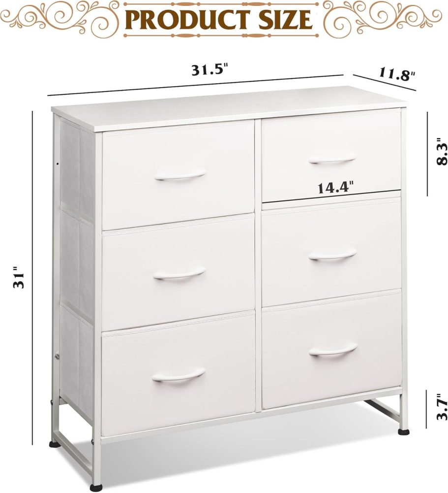 WLIVE White Dresser for Bedroom, 6 Drawer Double Dresser, Fabric Storage Tower with Fabric Bins, Chest of Drawers for Closet, Living Room, Hallway - Image 3