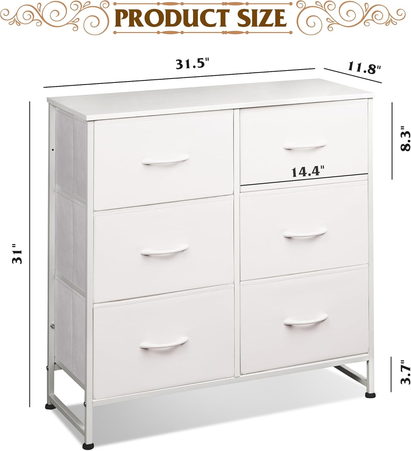 WLIVE White Dresser for Bedroom, 6 Drawer Double Dresser, Fabric Storage Tower with Fabric Bins, Chest of Drawers for Closet, Living Room, Hallway - Image 3