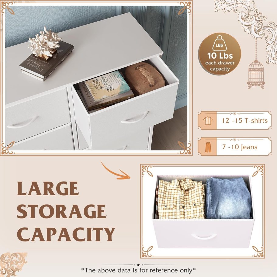 WLIVE White Dresser for Bedroom, 6 Drawer Double Dresser, Fabric Storage Tower with Fabric Bins, Chest of Drawers for Closet, Living Room, Hallway - Image 4