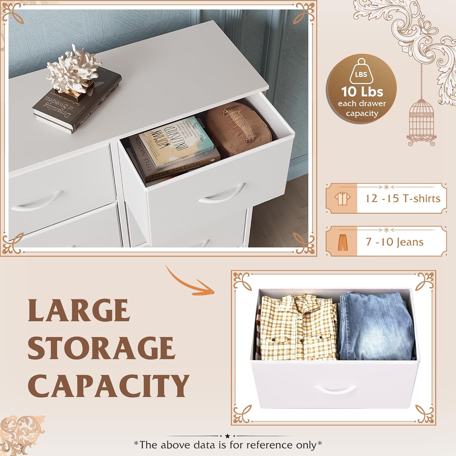 WLIVE White Dresser for Bedroom, 6 Drawer Double Dresser, Fabric Storage Tower with Fabric Bins, Chest of Drawers for Closet, Living Room, Hallway - Image 4