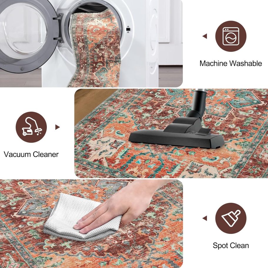 Yamaziot Washable Runner Rug, 2x8 Non-Slip Boho Vintage Hallway Rug Runner with Rubber Backing, Stain Resistant & Low Pile Faux Wool Distressed Carpet Runner for Bedroom, Kitchen, Laundry, Entrance - Image 4