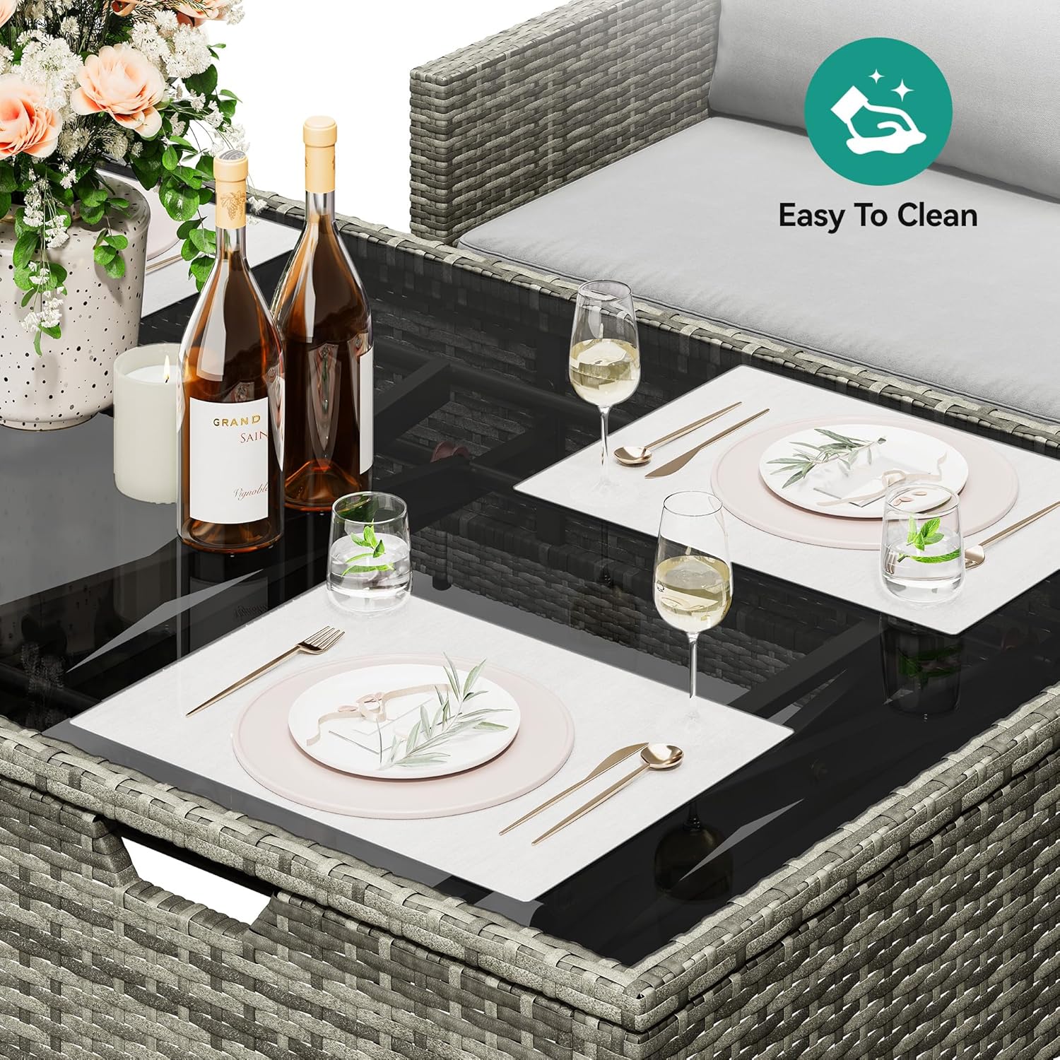 YITAHOME Patio Wicker Furniture Set, Outdoor Sectional Sofa with Stools and Lift-Top Coffee Table 6-Piece, All-Weather Conversation Set for Garden, Backyard, Grey - Image 4