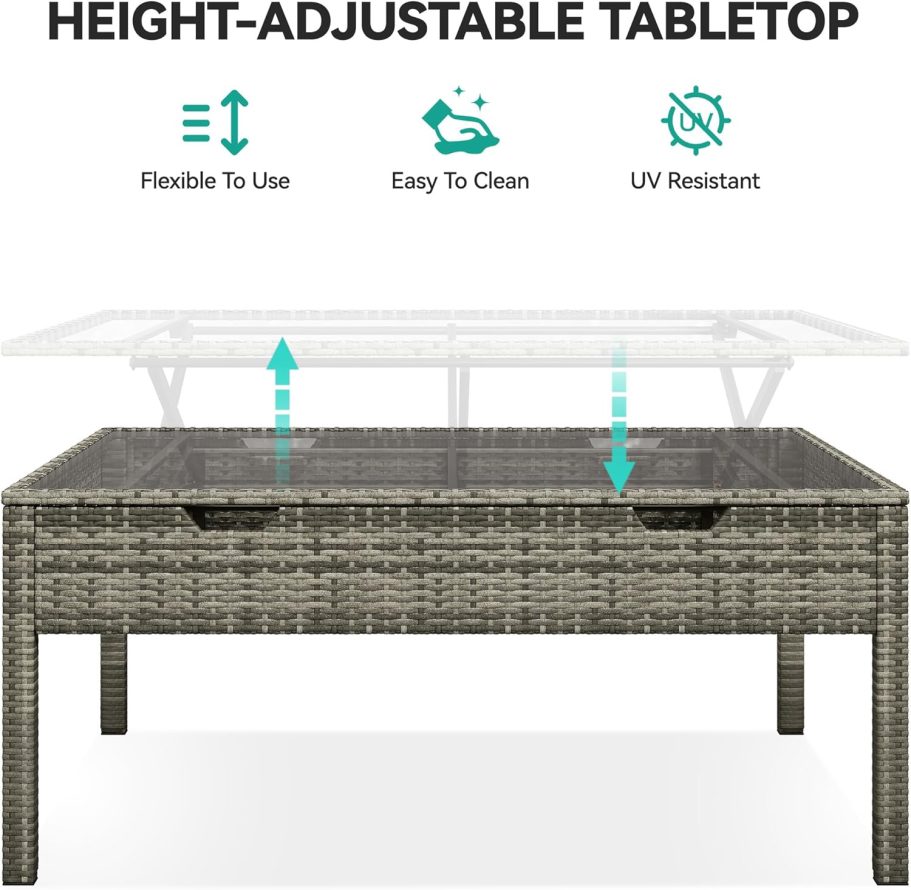 YITAHOME Patio Wicker Furniture Set, Outdoor Sectional Sofa with Stools and Lift-Top Coffee Table 6-Piece, All-Weather Conversation Set for Garden, Backyard, Grey - Image 8