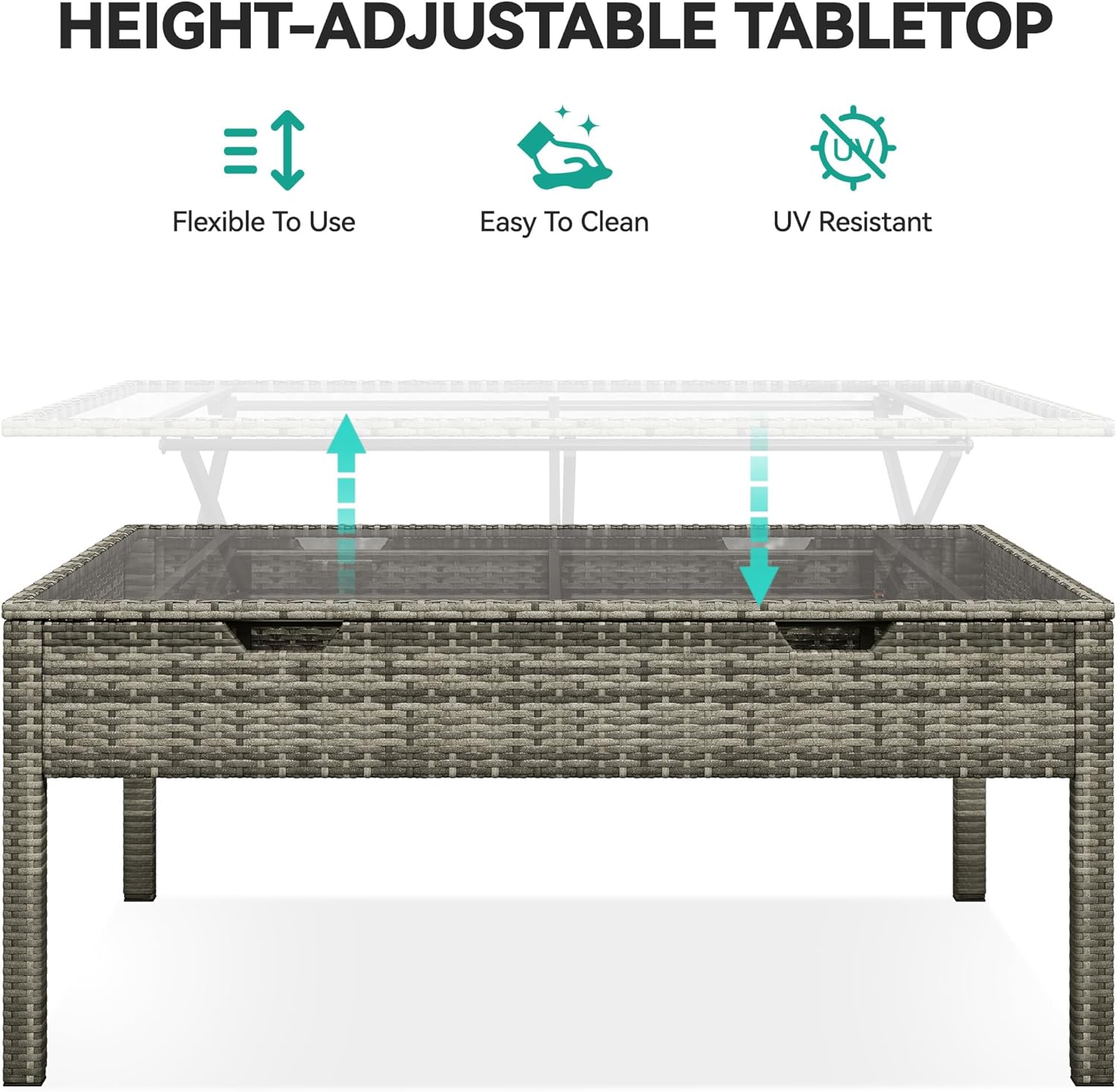 YITAHOME Patio Wicker Furniture Set, Outdoor Sectional Sofa with Stools and Lift-Top Coffee Table 6-Piece, All-Weather Conversation Set for Garden, Backyard, Grey - Image 8