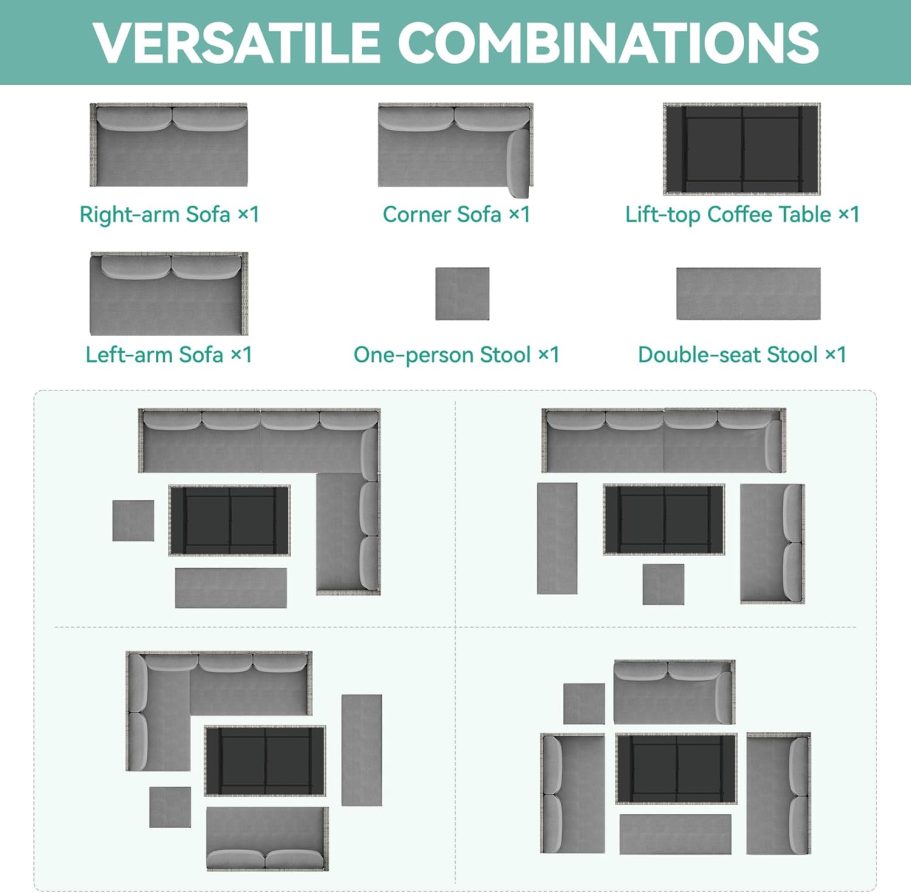 YITAHOME Patio Wicker Furniture Set, Outdoor Sectional Sofa with Stools and Lift-Top Coffee Table 6-Piece, All-Weather Conversation Set for Garden, Backyard, Grey - Image 9